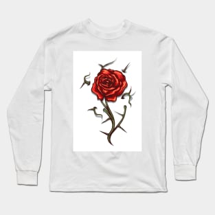 Tattoo of Red Rose Flower with thorns Long Sleeve T-Shirt